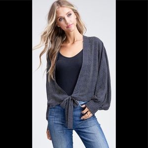 Navy blue and white polka dot tie front top